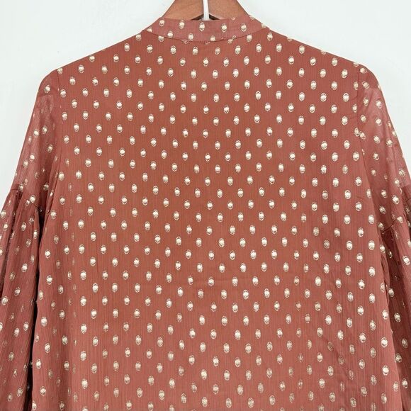 Listicle Rust Brown Gold Metallic Polka Dot Ruffle Long Sleeve Peasant Blouse - Picture 9 of 16